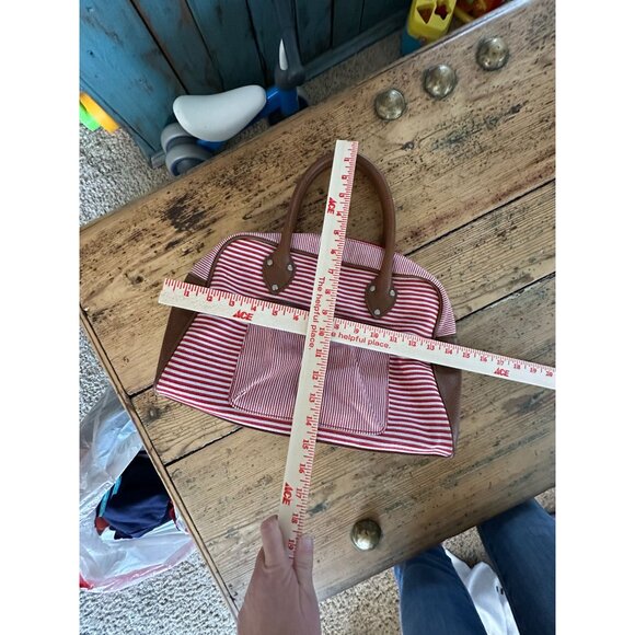 Linea Pelle Blue Womens Red White Purse Handbag tote bag striped pockets - Picture 9 of 9